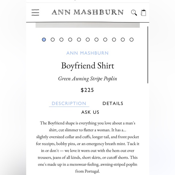 Ann Mashburn Like-New- Small- navy and white striped Boyfriend button down shirt - Picture 9 of 9